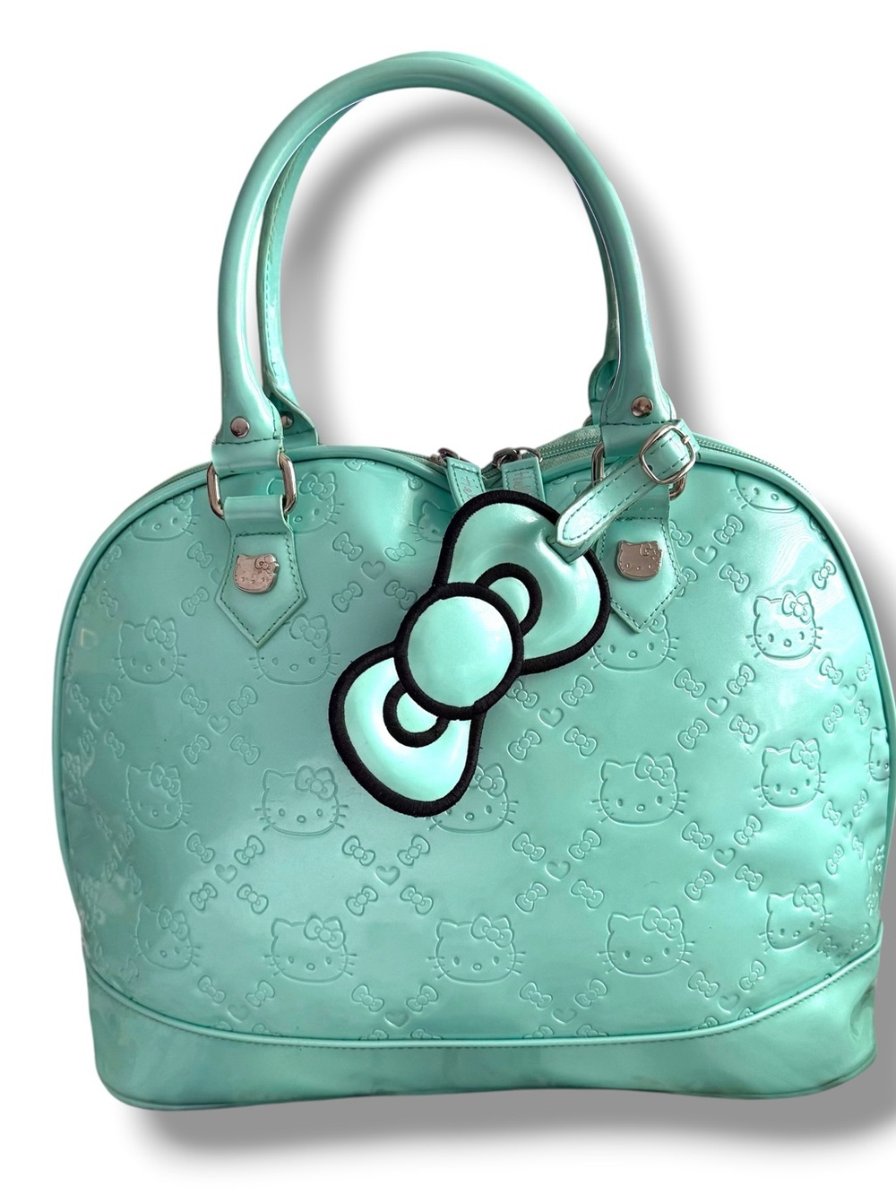 Hello Kitty Mint Green Embossed Patent Bowler Satchel Bag Sanrio 2012